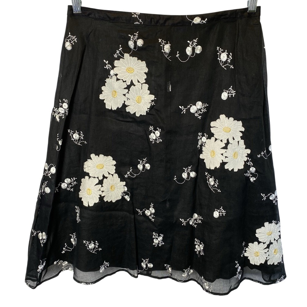 Persaman New York Womens Floral Embroidery Midi Skirt Size 12 Cotton Spring Chic